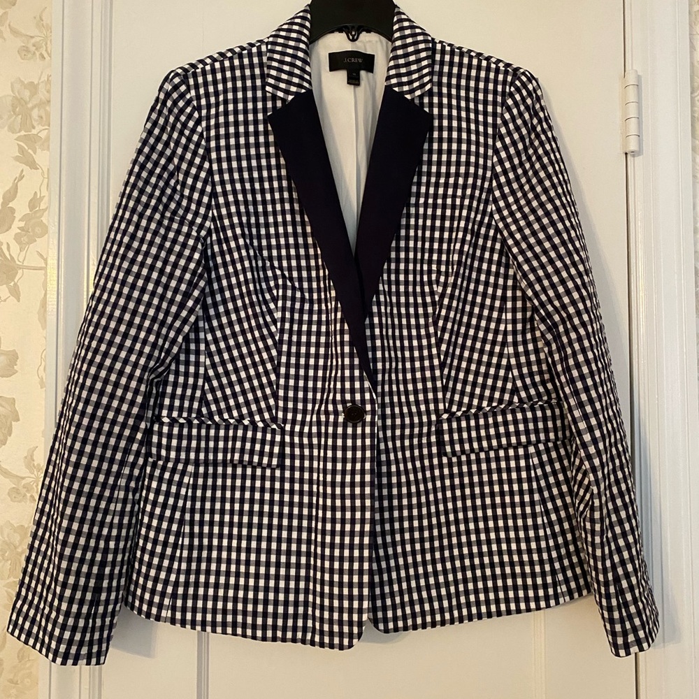J Crew Navy Gingham Blazer